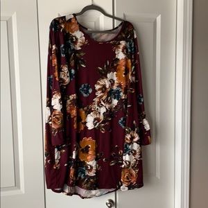 Floral dress with burgundy background